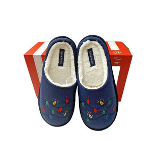 Club Room Men's Navy Blue Embroidery Indoor/Outdoor Slippers Size Small 6-7